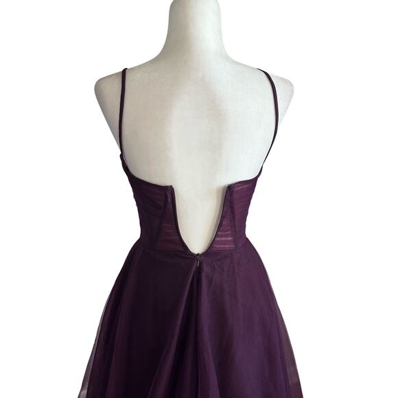 La Femme Corset Sheer Bodice Tulle Maxi Gown NEW Dark Berry Purple Size 2 - Picture 8 of 13
